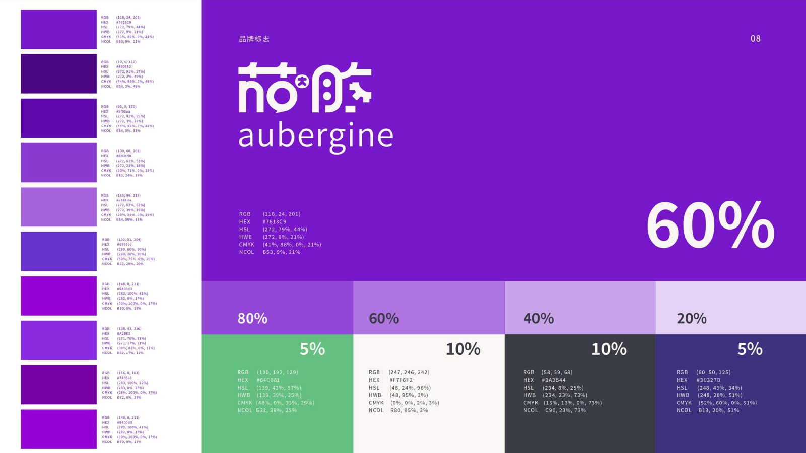 茄晗 aubergine 品牌色彩比例与色阶展示