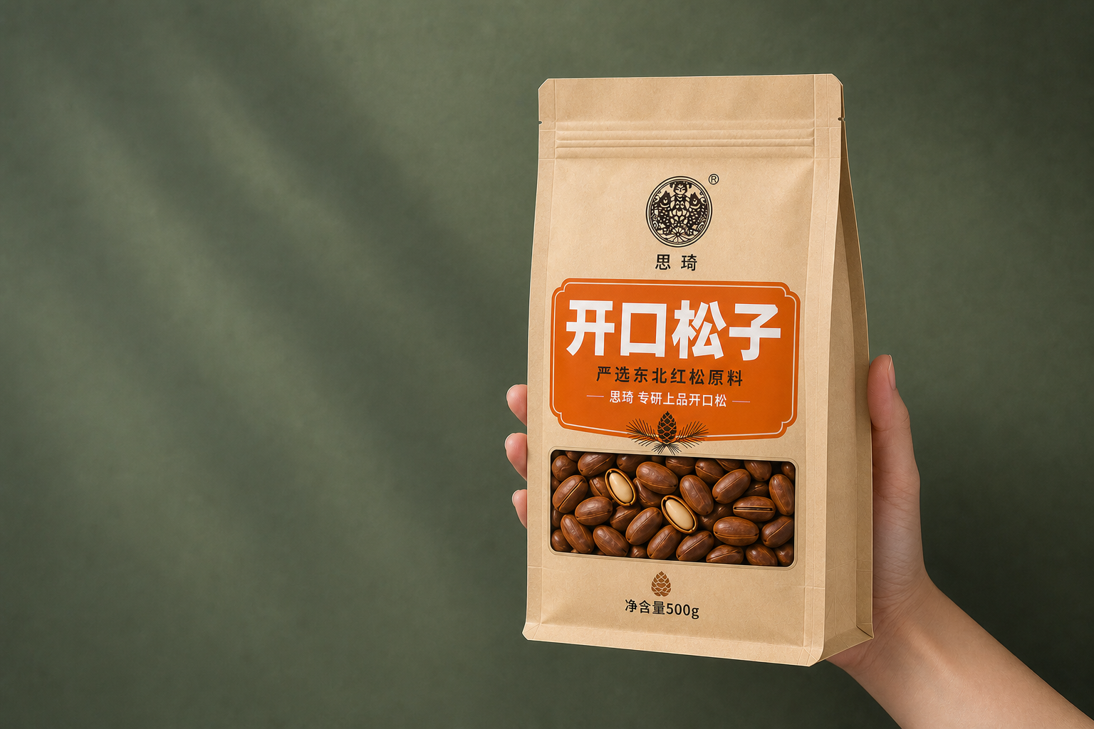 思琦开口松子包装手持尺度设计效果图
