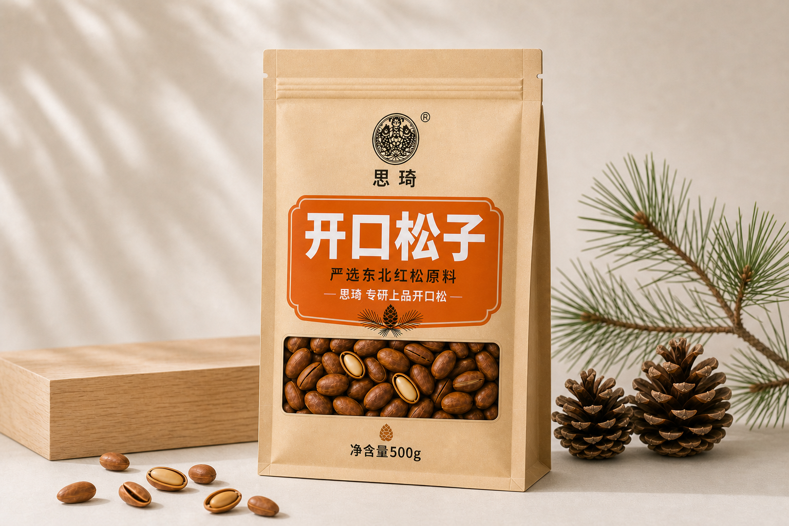 思琦开口松子包装自然场景设计效果图