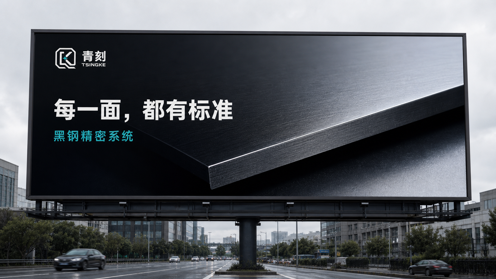 城市道路电子广告屏中的青刻材料证据概念效果