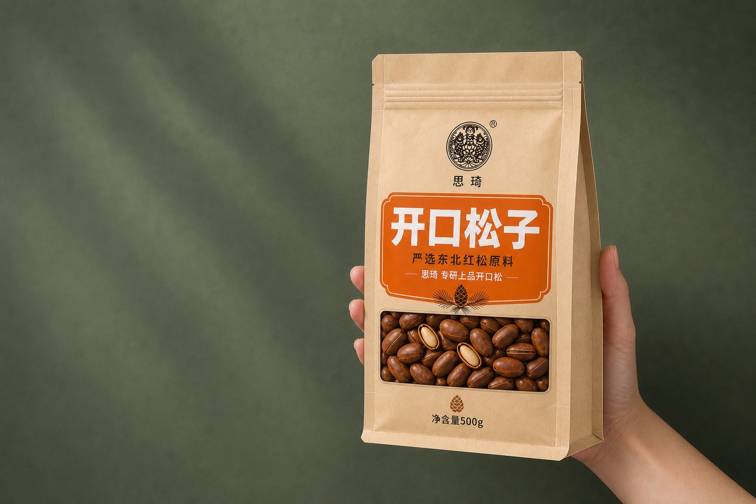 思琦开口松子包装手持尺度效果图